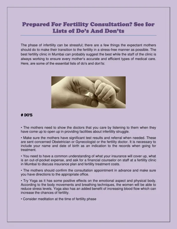 Prepared For Fertility Consultation? See for Lists of Do’s And Don’ts