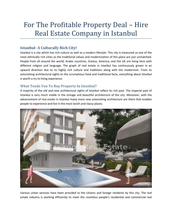 For The Profitable Property Deal – Hire Real Estate Company in Istanbul