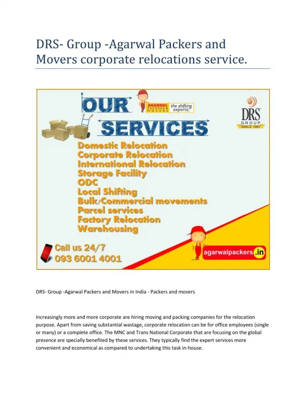 DRS- Group -Agarwal Packers and Movers In India - Packers and movers