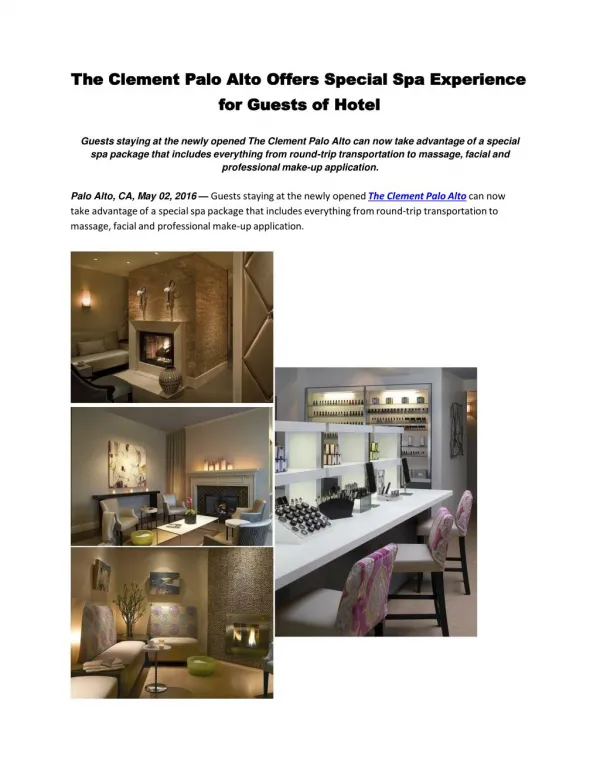 The Clement Palo Alto Offers Special Spa Experience for Guests of Hotel.pdf