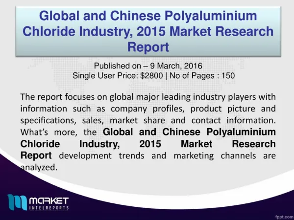 Polyaluminium Chloride Market - Future Opportunities, Developments, Trends and Issues!