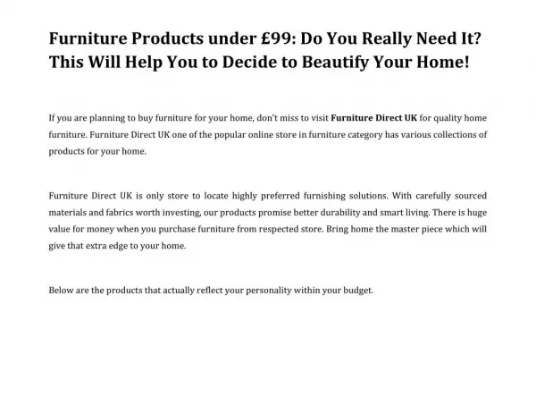Furniture Products under £99: Do You Really Need It? This Will Help You to Decide to Beautify Your Home!