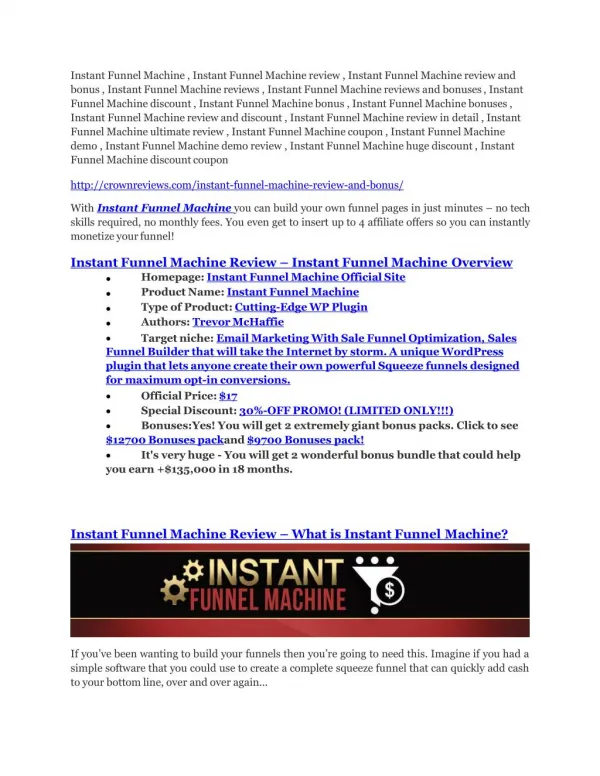 Instant Funnel Machine review and (COOL) $32400 bonuses