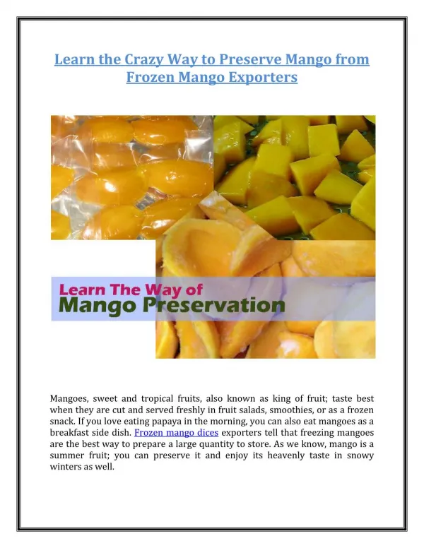 Learn the Crazy Way to Preserve Mango from Frozen Mango Exporters