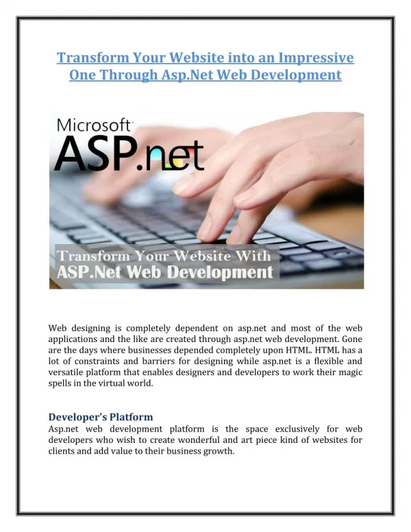 Transform Your Website into an Impressive One Through Asp.Net Web Development