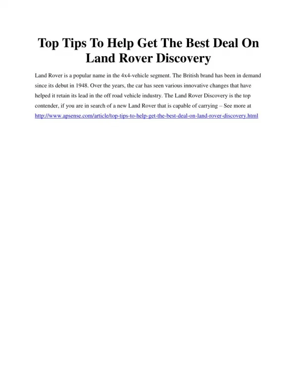 Top Tips To Help Get The Best Deal On Land Rover Discovery