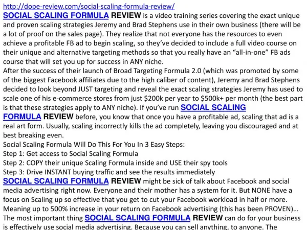SOCIAL SCALING FORMULA review and bonus