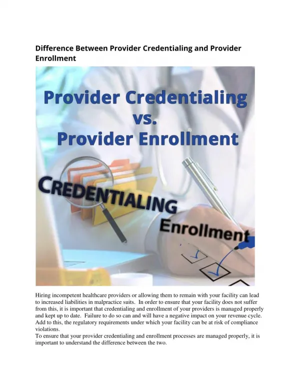 Difference Between Provider Credentialing and Provider Enrollment