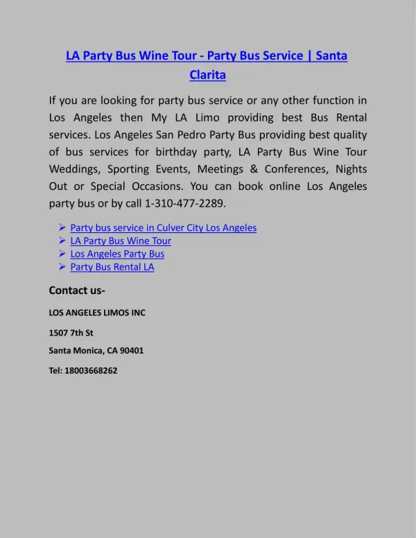 LA Party Bus Wine Tour - Party Bus Service | Santa Clarita