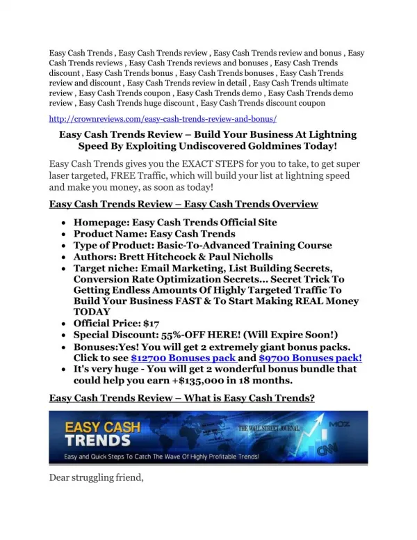 Easy Cash Trends review- Easy Cash Trends $27,300 bonus & discount