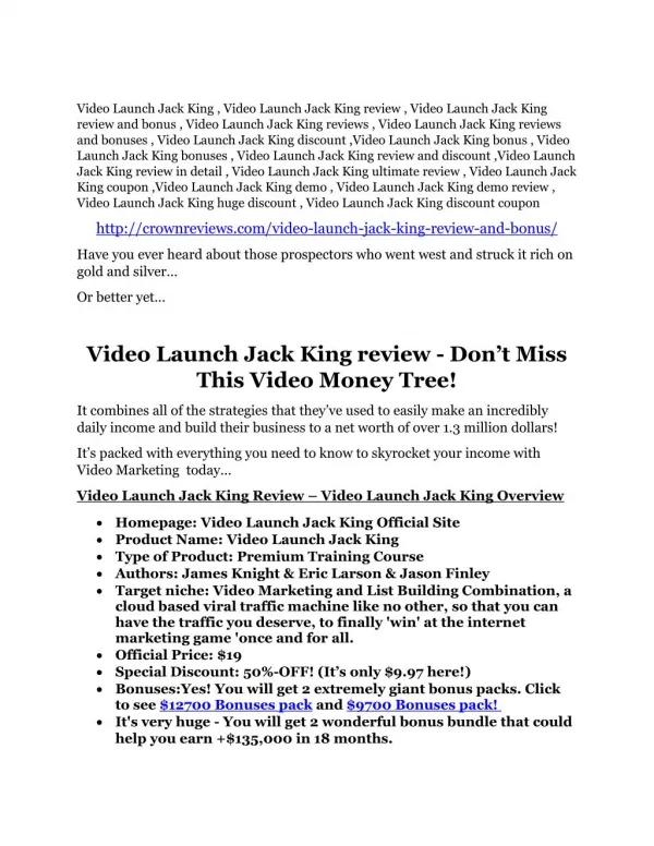 Video Launch Jack King review-secrets of Video Launch Jack King and $16800 bonus