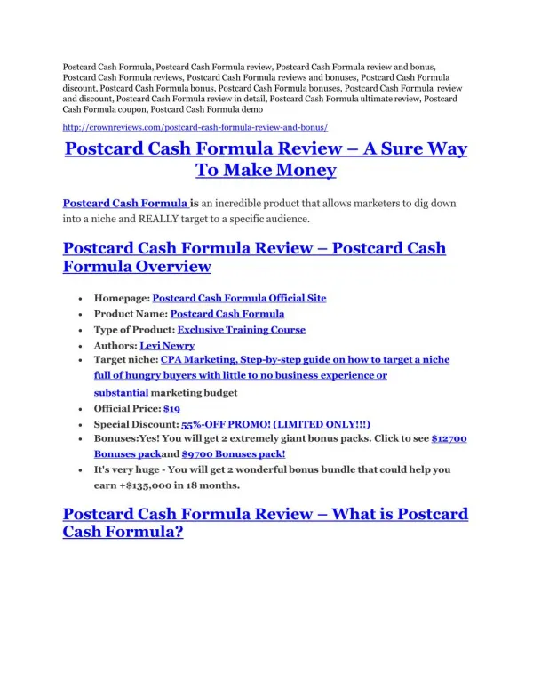 Postcard Cash Formula Review - Postcard Cash Formula DEMO & BONUS