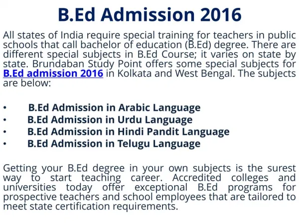 B.Ed degree in West Bengal