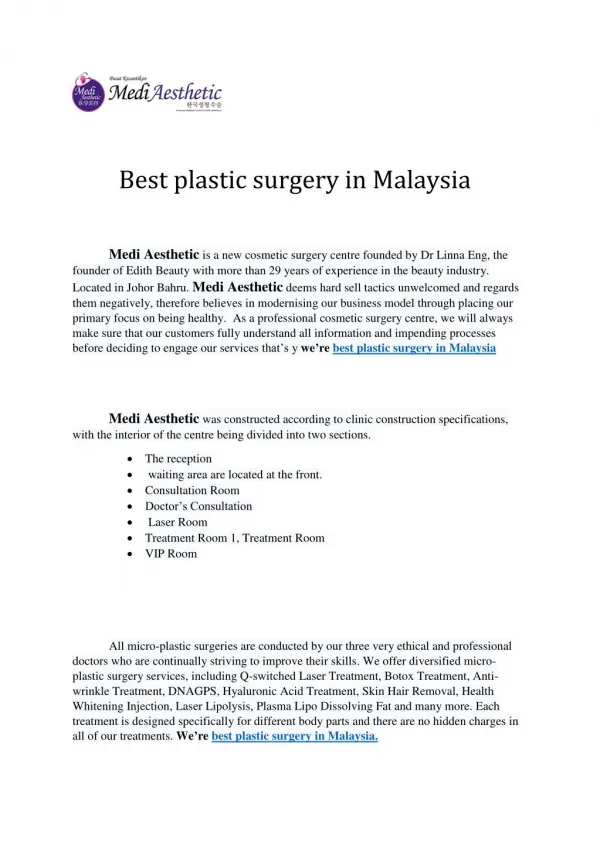 Best Plastic Surgery in Malaysia