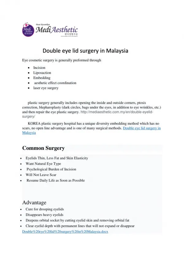 Double EyeLid Surgery In Malaysia