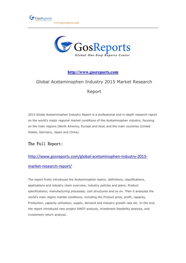 Global Acetaminophen Industry 2015 Market Research Report