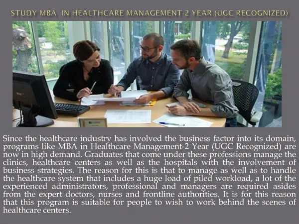 Study MBA in Healthcare Management with in 2 year