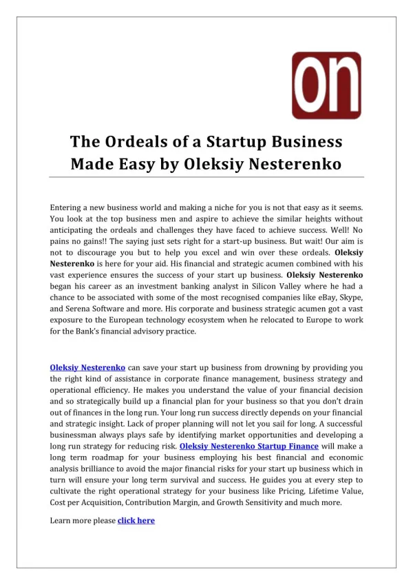 The Ordeals of a Startup Business Made Easy by Oleksiy Nesterenko