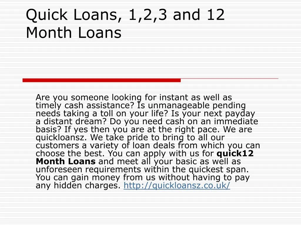 quick loans 1 2 3 and 12 month loans