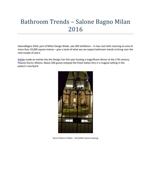 Bathroom Trends – Salone Bagno Milan 2016