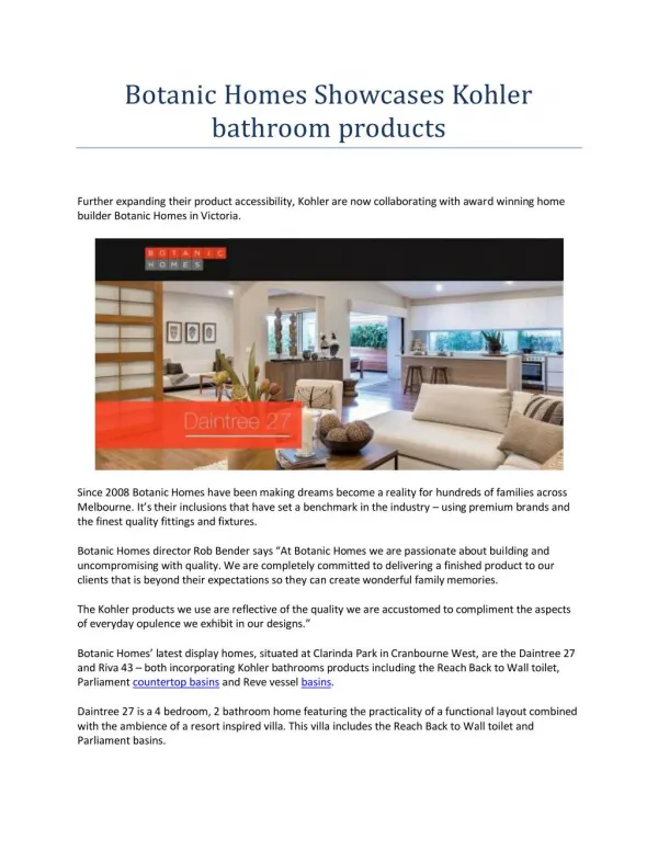 Botanic homes showcases kohler bathroom products