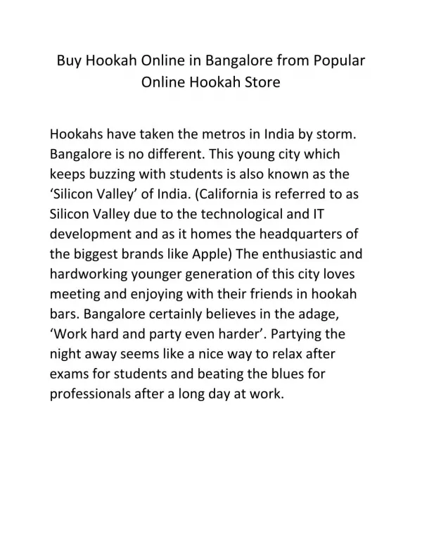 Buy Hookah Online in Bangalore from Popular Online Hookah Store - Arabian Nights