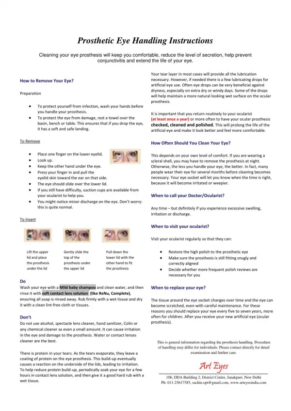 Prosthetic Eye Handling Instructions-Artificialeyeservices