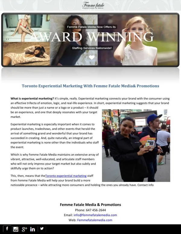 Toronto Experiential Marketing With Femme Fatale Media & Promotions