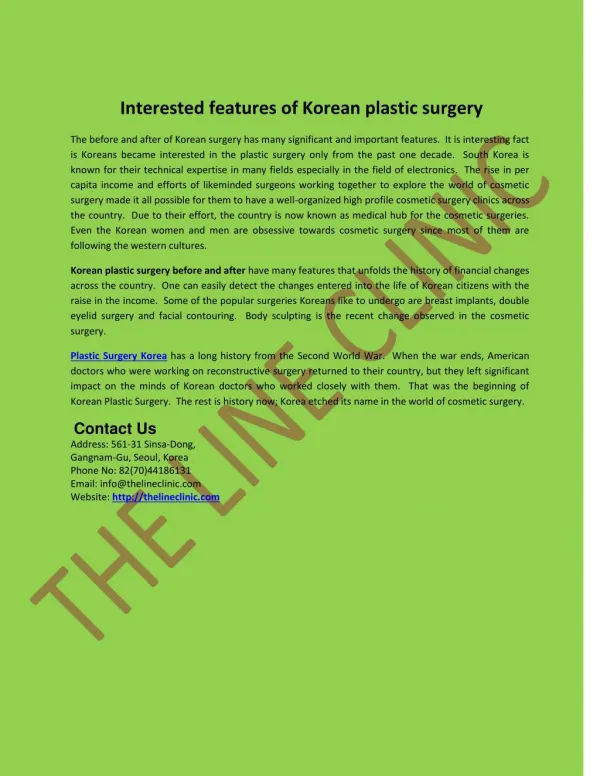 Interested features of Korean plastic surgery