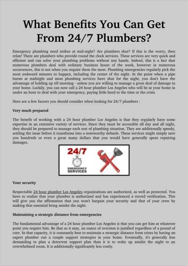 What Benefits You Can Get From 24/7 Plumbers?