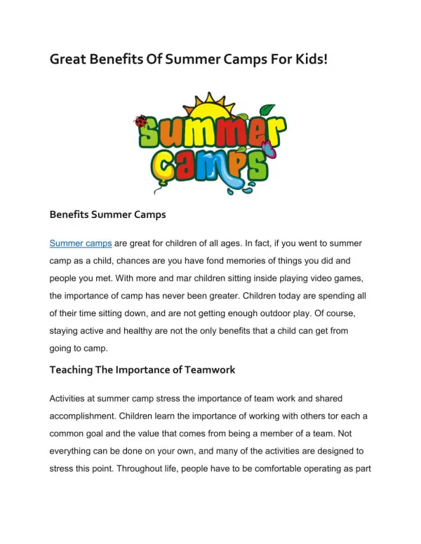 Great Benefits Of Summer Camps For Kids