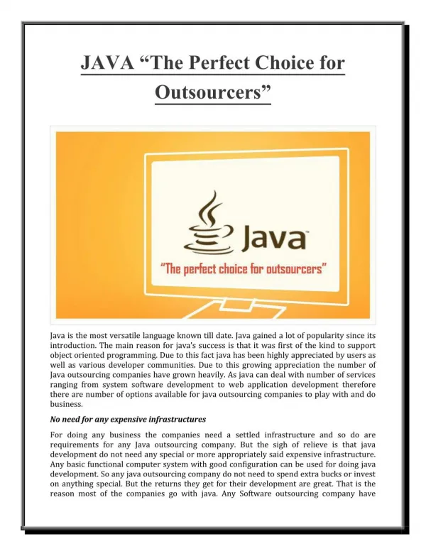 JAVA “The Perfect Choice for Outsourcers”