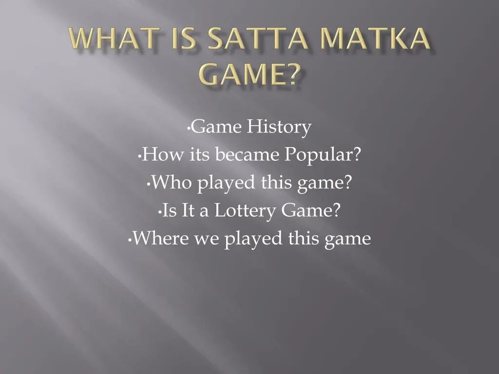 what is satta matka game