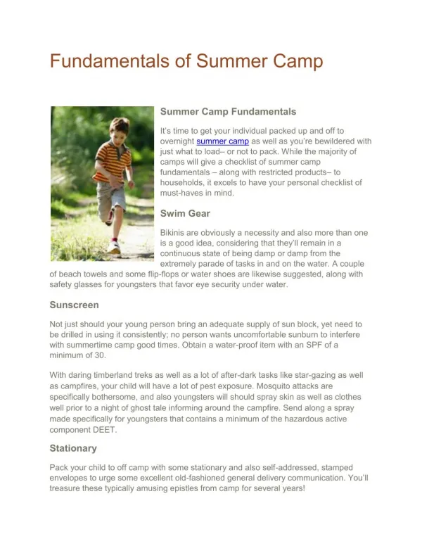 Fundamentals of Summer Camp