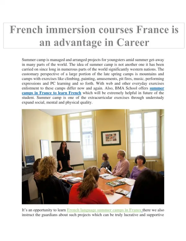 French immersion courses France is an advantage in Career