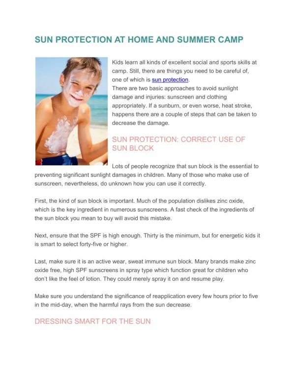 SUN PROTECTION AT HOME AND SUMMER CAMP