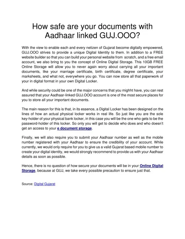 How safe are your documents with Aadhaar linked GUJ.OOO?