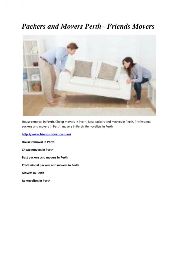 Packers and Movers Perth– Friends Movers