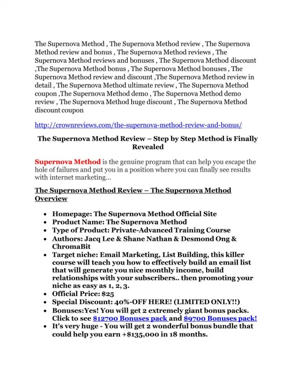 The Supernova Method review and (free) The Supernova Method $24,700 bonus