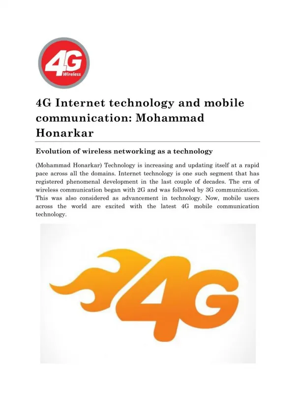 About 4G Internet technology by Mohammad Honarkar