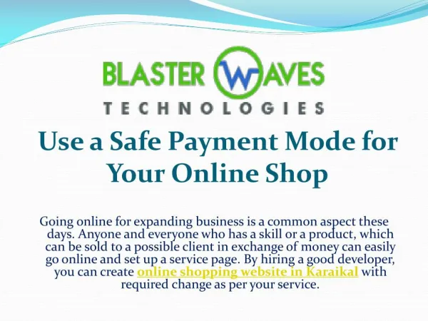 Use a Safe Payment Mode for Your Online Shop