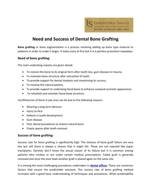 Need and Success of Dental Bone Grafting