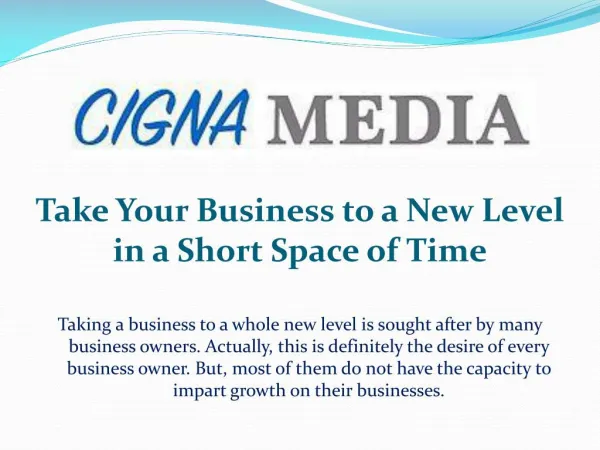 Take Your Business to a New Level in a Short Space of Time