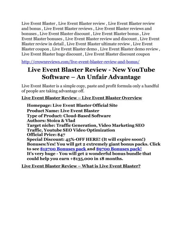 Live Event Blaster Review & HUGE $23800 Bonuses
