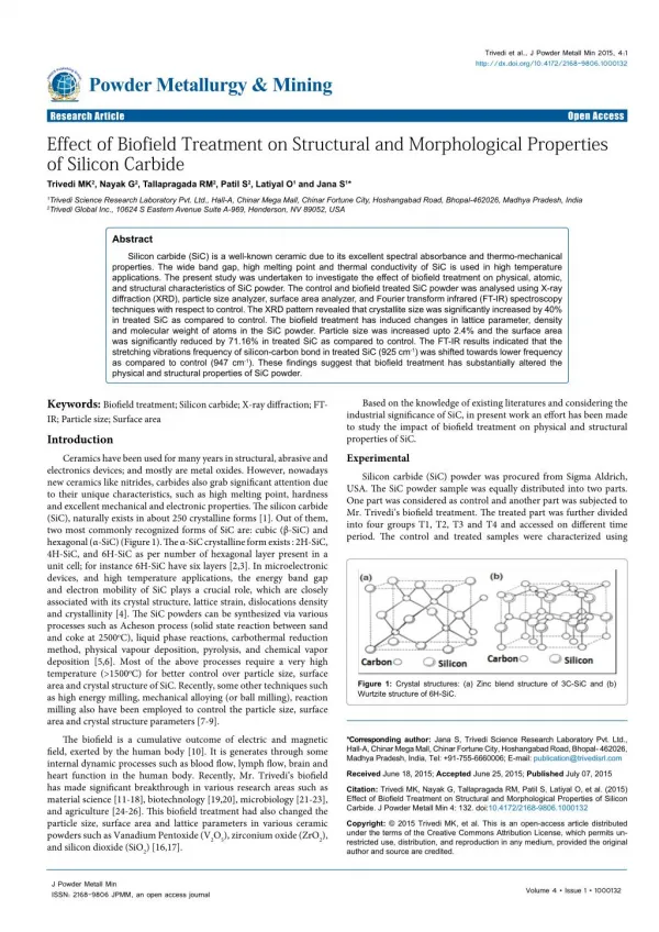 Biofield Treatment Effect on Properties of Silicon Carbide