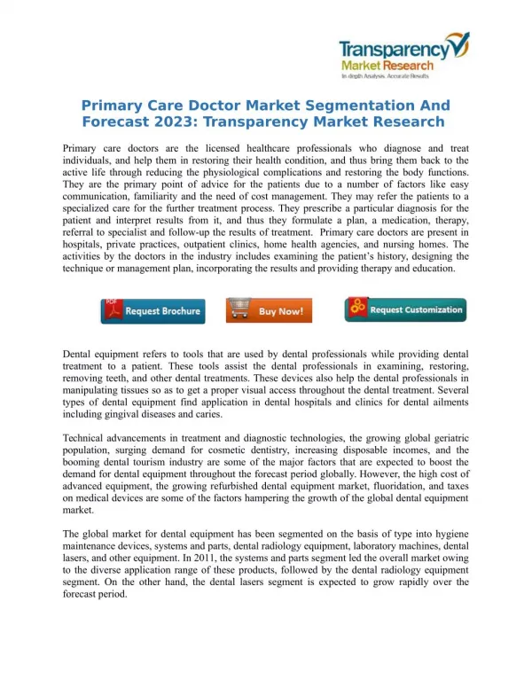 Primary Care Doctor Market Segmentation And Forecast 2023: Transparency Market Research