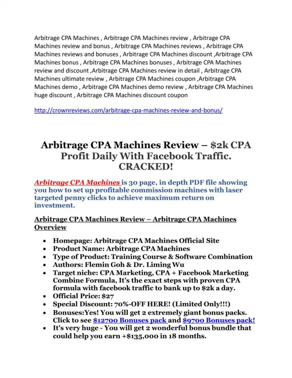Arbitrage CPA Machines review and $26,900 bonus - awesome!