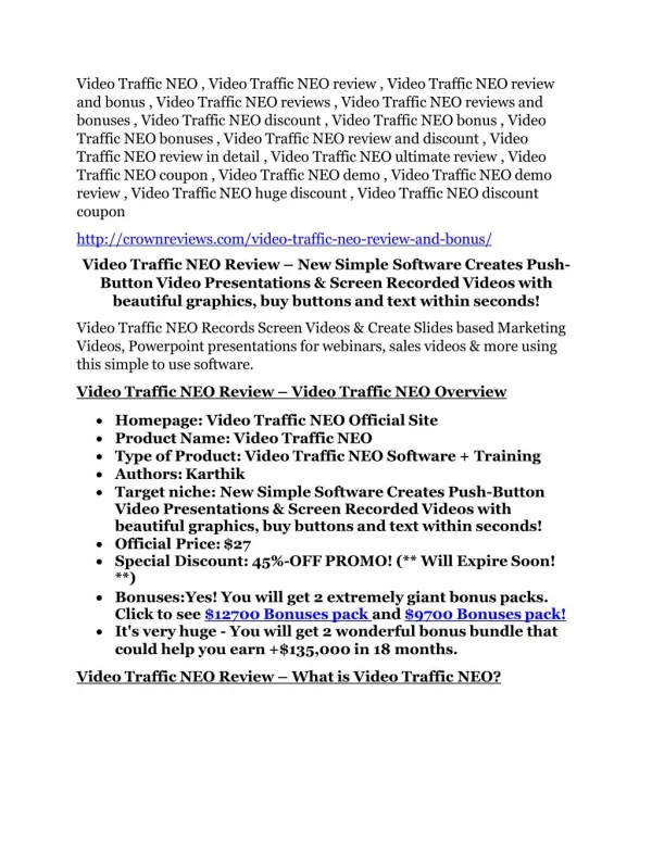 Video Traffic NEO review and (GET) 100 items bonus pack