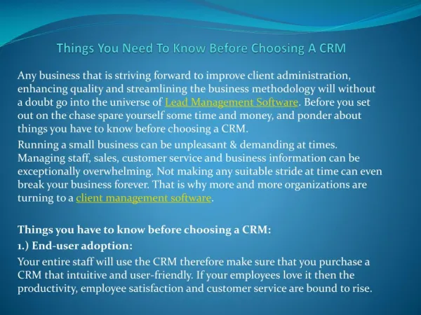Things You Need To Know Before Choosing A CRM