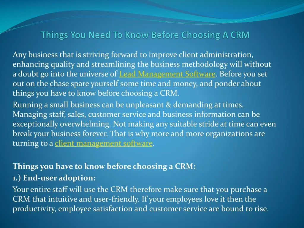 things you need to know before choosing a crm